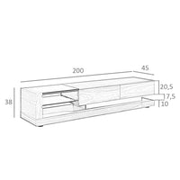Mobile TV in noce, acciaio lucido e piano in vetro nero