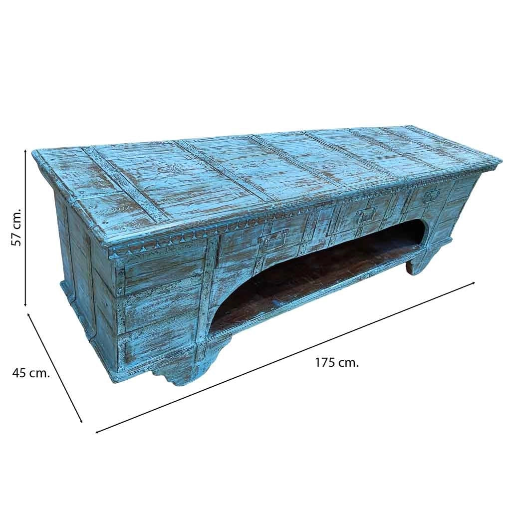 Mobile basso artigianale in legno 165-175x45x57h cm