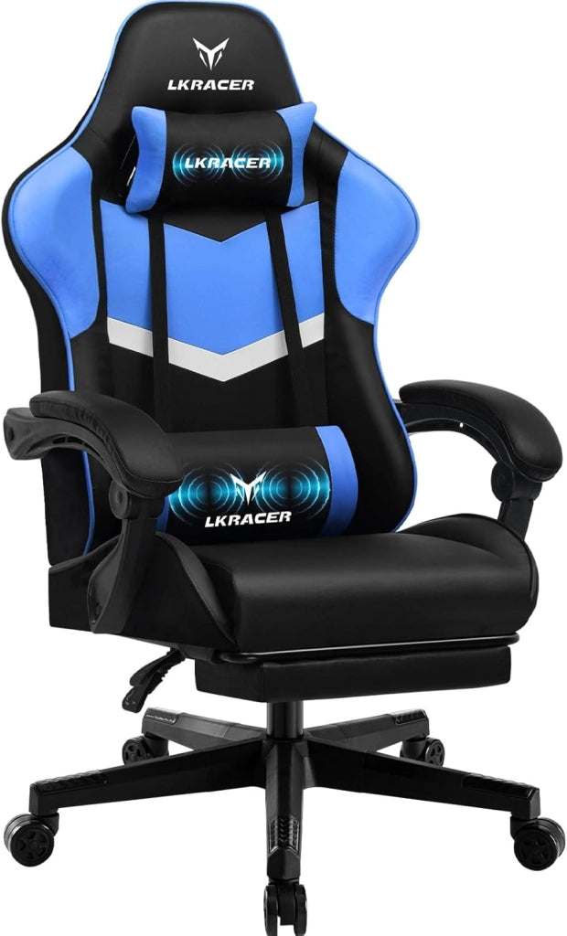 Sedia da gioco con poggiapiedi, ergonomica, con cuscino lombare regolabile, cuscino da gaming, sedia da gamer, altezza regolabile, portata 150 kg