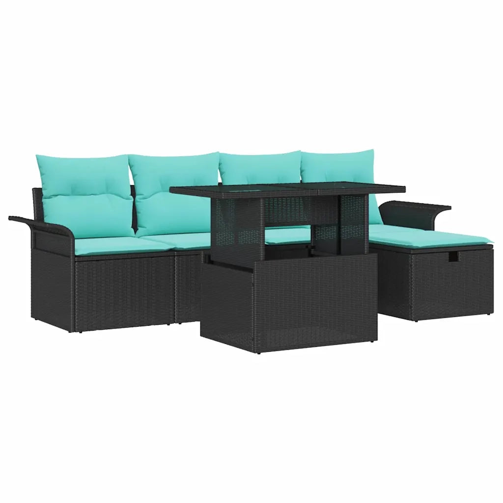 Set Divano da Giardino con cuscino 6 pcs Nero Poly Rattan