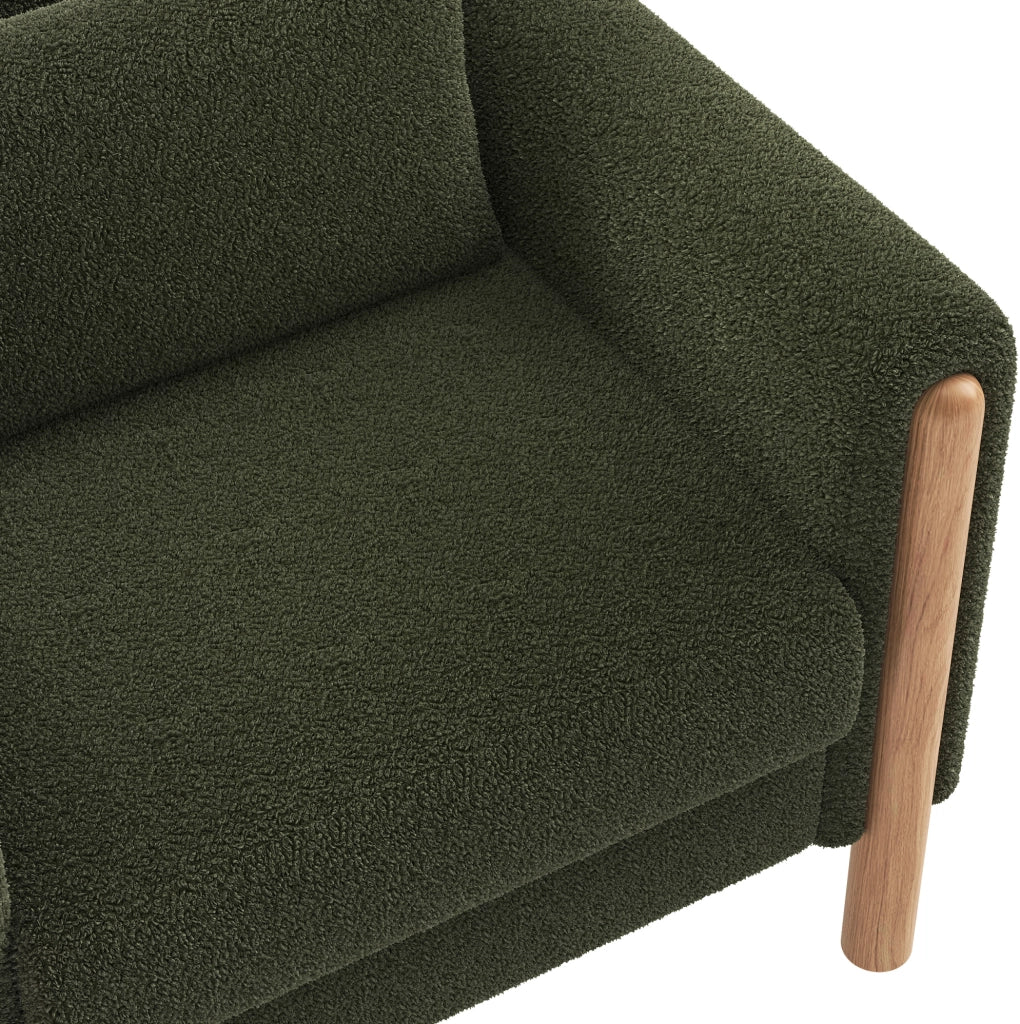Poltrona 87x83x88.5 cm con cuscino spesso e struttura in legno; tessuto Teddy verde