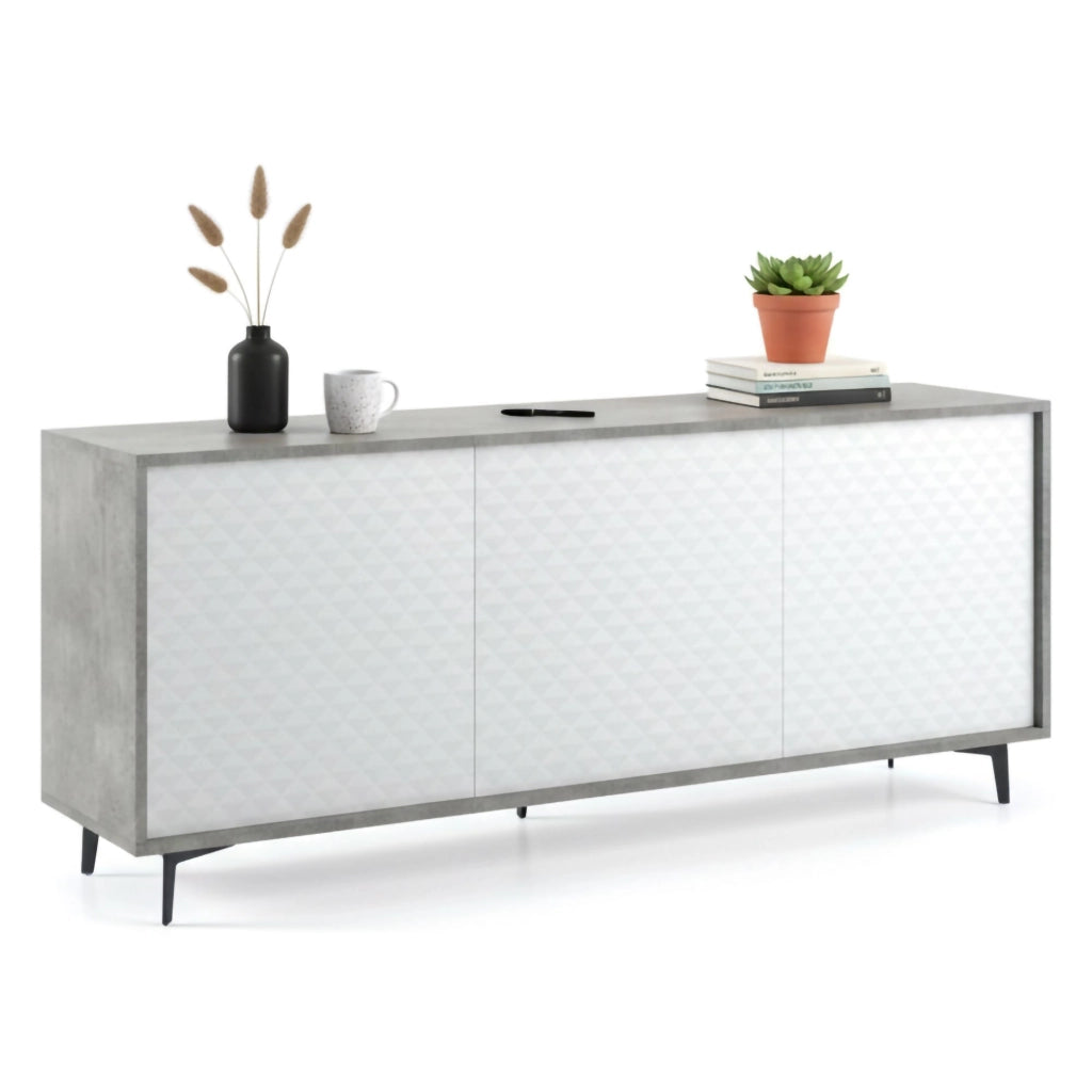 Madia Aminda, Credenza 3 Ripiani Made in Italy, 184x45x77h cm Bianco