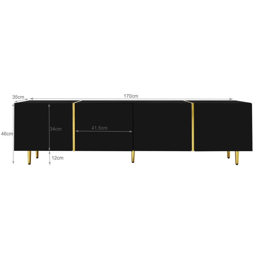 OKWISH Mobile TV con 4 Ante e Cerniere Soft Close, Finitura Lucida, per Soggiorno, MDF, Nero, 170×35×46 cm