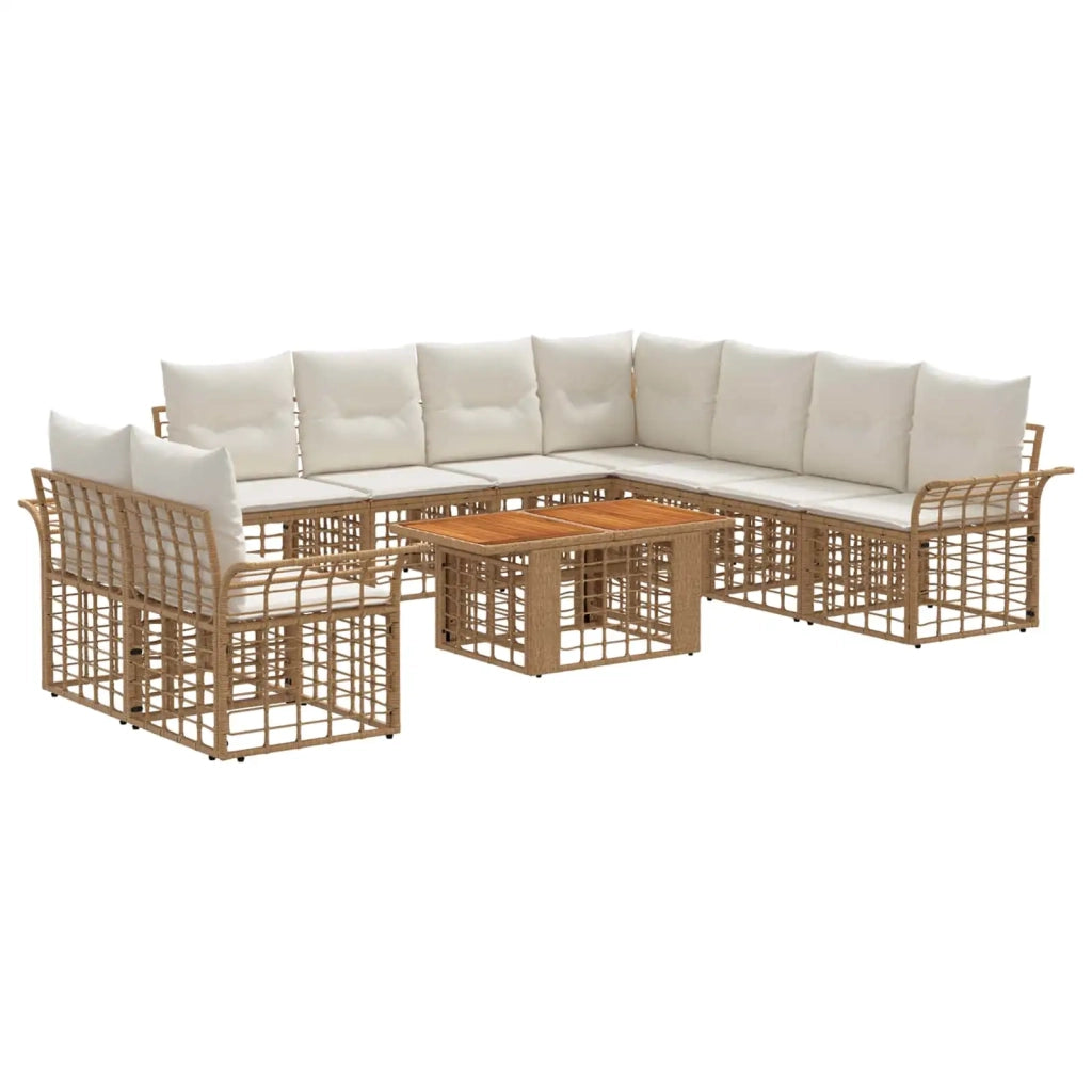 Set Divano da Giardino 10 pz Naturale e Bianco Crema polyrattan 3437992