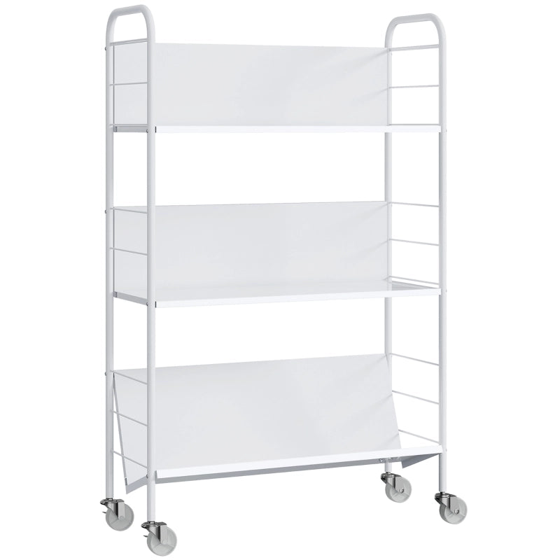 Libreria a 3 livelli con ruote, struttura in metallo, 69 x 26 x 108 cm, bianco