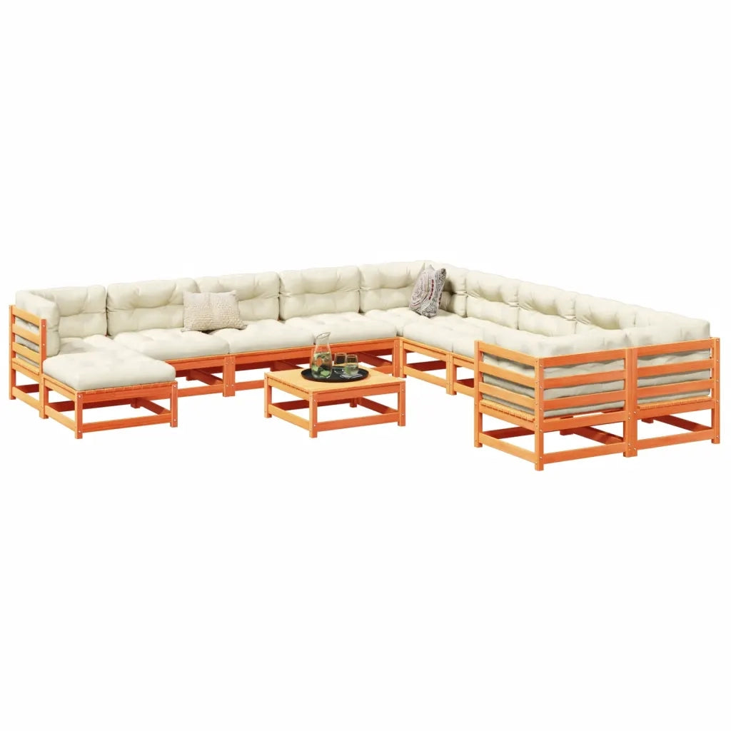 Set Divani da Giardino 12pz Marrone Cera Legno Massello di Pino 3299652