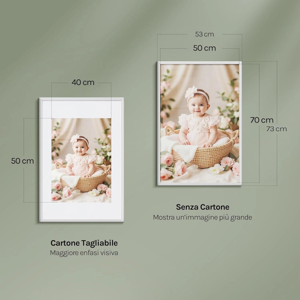 Set di 5 Cornici Foto 50x70 cm con Passepartout, Portafoto da Parete e Tavolo, Verticale o Orizzontale, in Legno Massiccio, Bianco