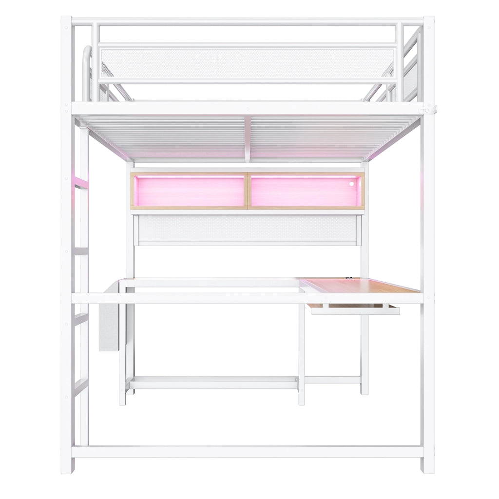 LETTO A soppalco 140x200 cm con scrivania LED USB MDF metallo bianco