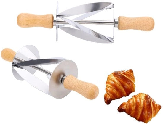Snidatrici per Croissant in Acciaio Inossidabile - 2 Pezzi - Manicotto in Legno - Snidatrici per Pasta - Panettiere