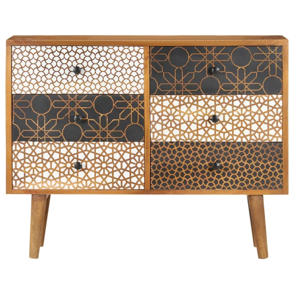Credenza | Madia | Buffet da pranzo | Armadio da pranzo con Motivo Stampato 90x30x70 cm in Massello di Mango