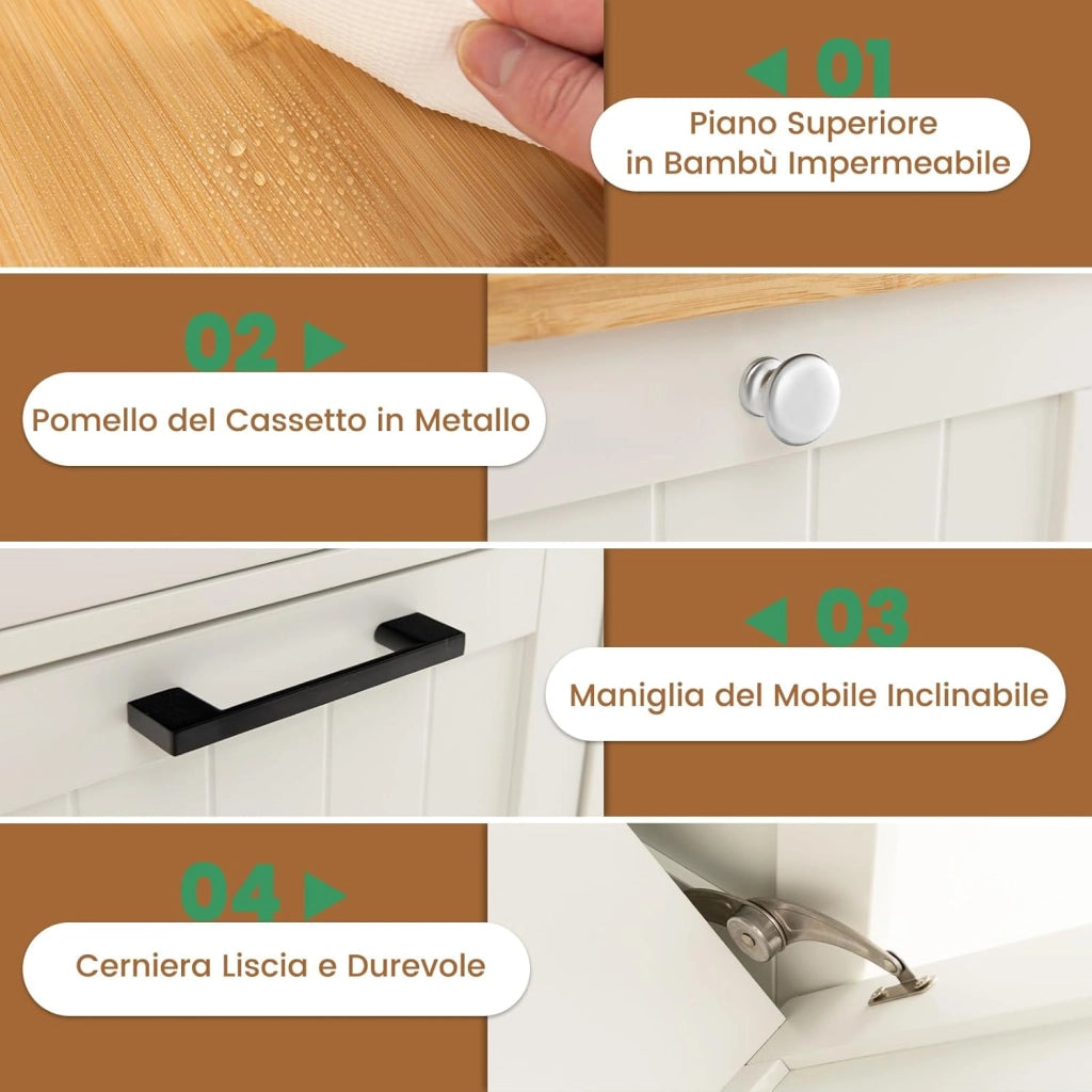 Mobile con Cesta Portabiancheria, Cesto per Biancheria con Cassetto, Mobile Multiuso da Bagno, 40x37x82 cm, Bianco