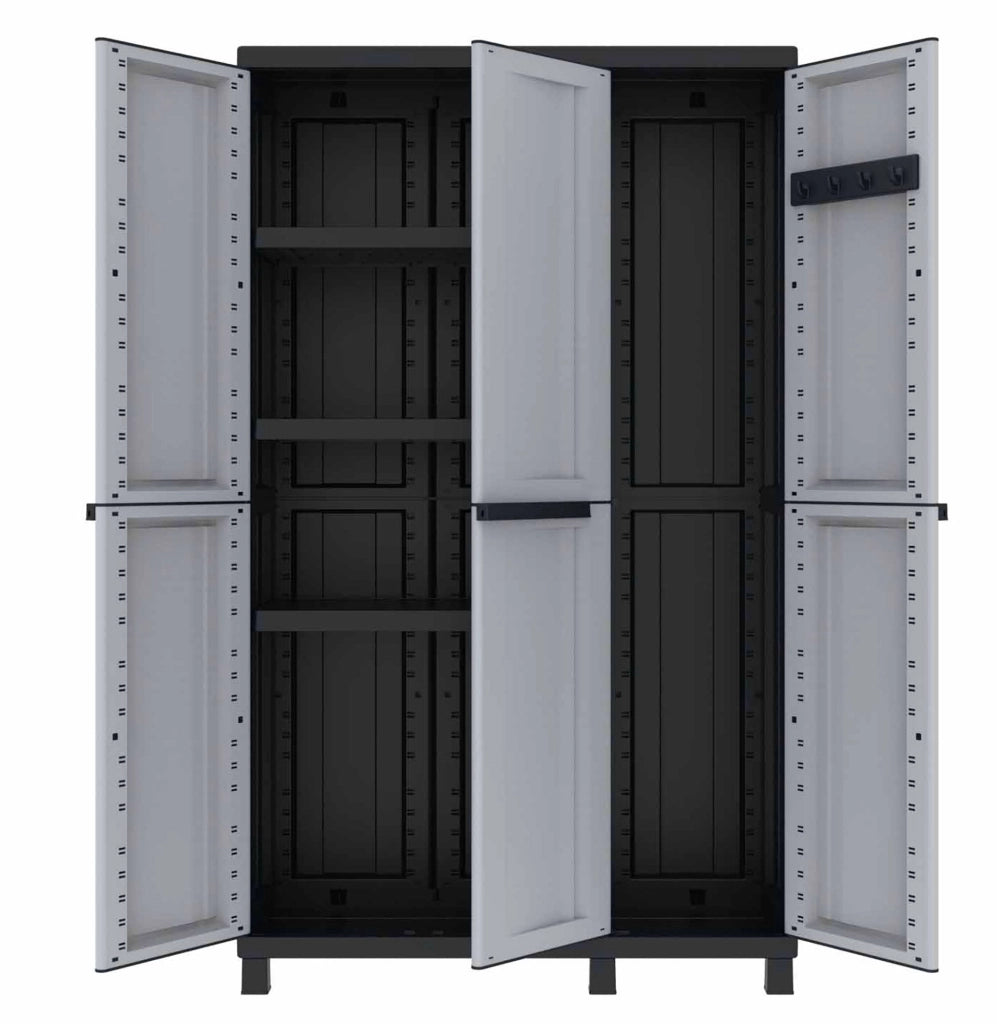 Armadio Portascope Modulare da Esterno 102x39x170 cm 3 Ante 3 Ripiani in Polipropilene Twist Grigio e Nero