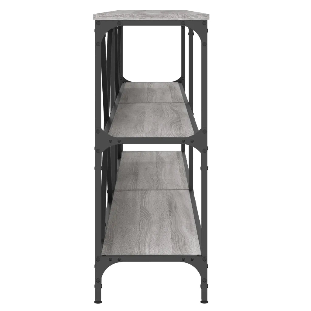 Tavolino-Tavolino da soggiorno-Tavolo Grigio Sonoma 200x30x75cm in Legno Multistrato e Ferro