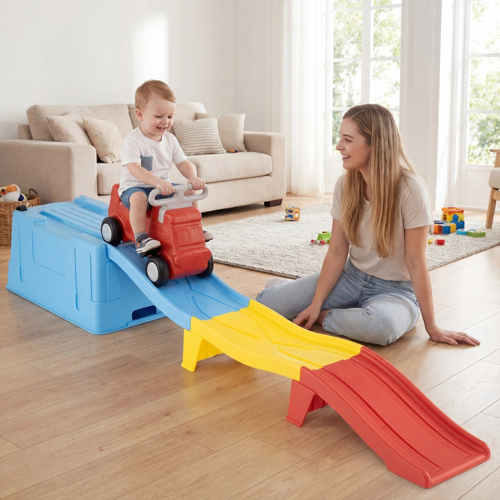 Macchina cavalcabile con scivolo auto per bambini con scivolo e vano portaoggetti con rotelle, Macchina cavalcabile per interno ed esterno Blu