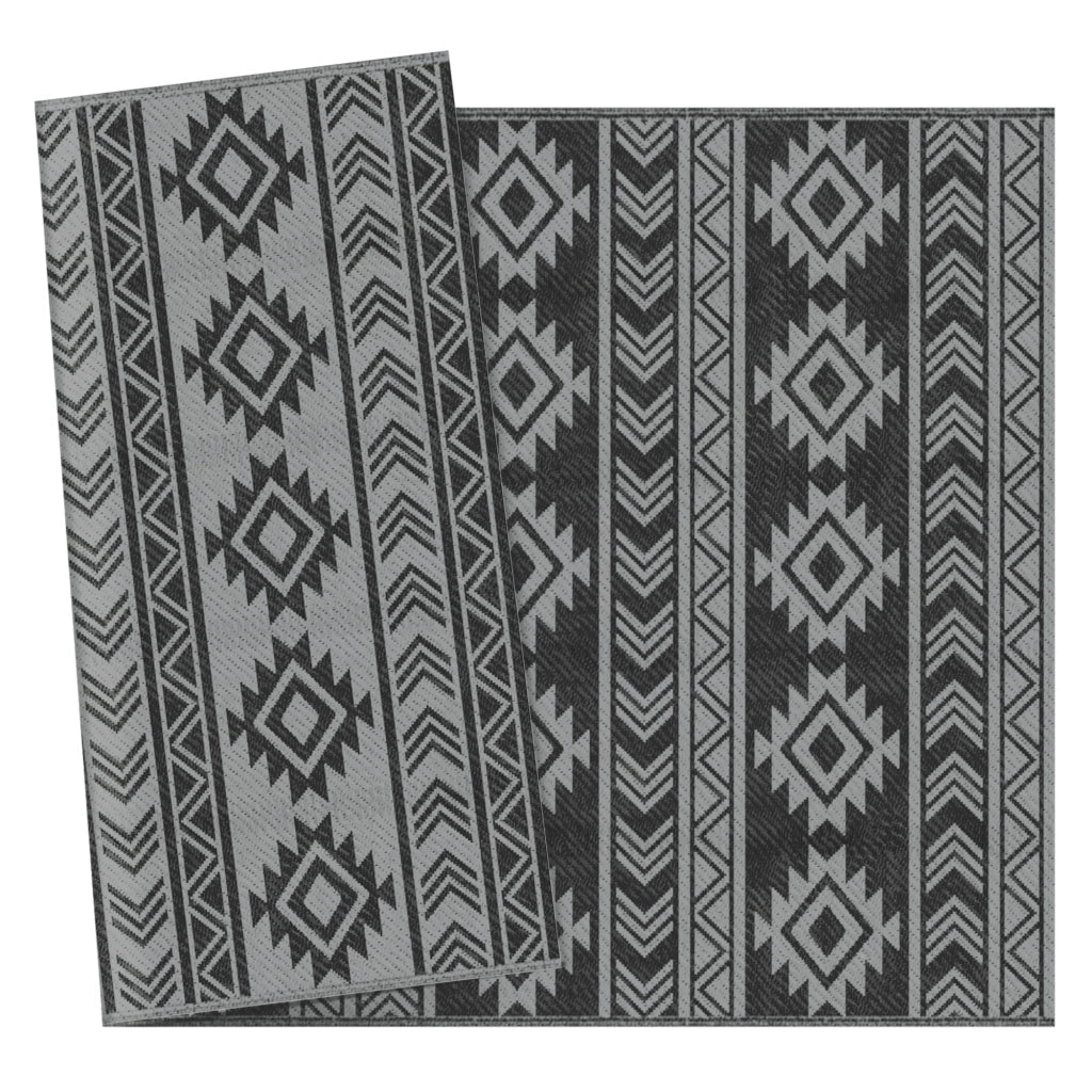 Tappeto Moderno per Esterni Nero e Grigio in PP con Design Reversibile e Pieghevole, 182x274 cm