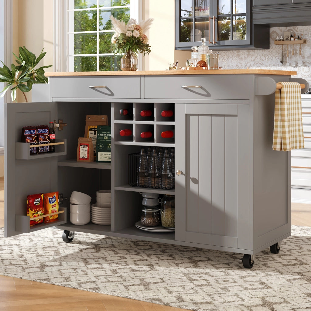 Carrello da Cucina con Ripiani Regolabili e Portabottiglie; con Ruote; per Cucina; in MDF e Metallo; 102x45x92 cm; Grigio