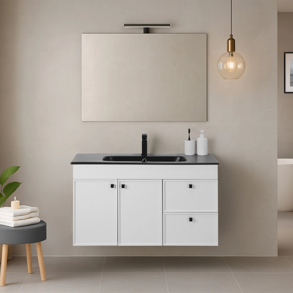 Mobile bagno sospeso 100cm bianco opaco con specchio e lavabo Craft