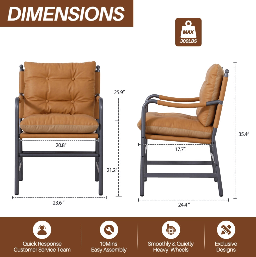 POLTRONA Mid-Century in Pelle PU Marrone con Struttura in Metallo