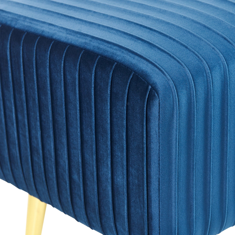 Panca Velluto Blu Imbottito Gambe In Metallo dorato 118 cm Glamour Soggiorno Camera Da Letto Corridoio