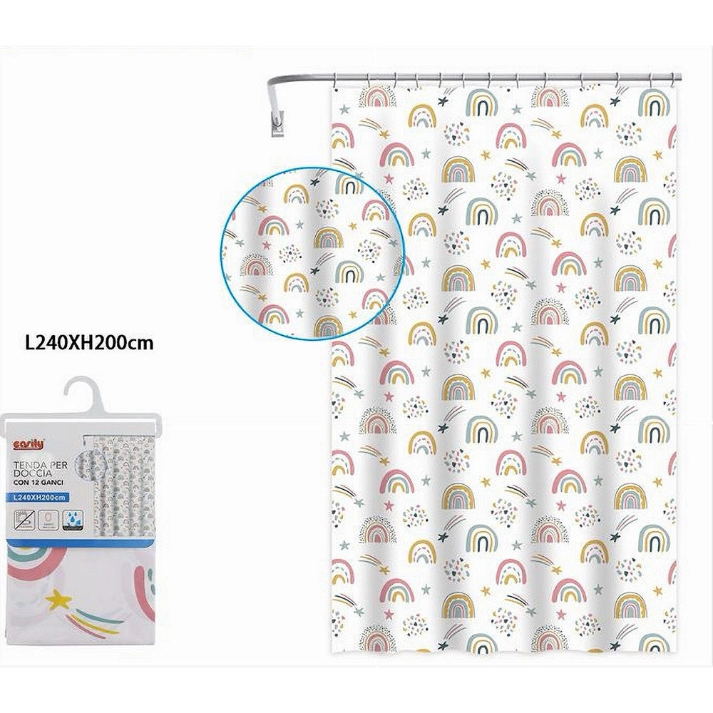 Trade Shop - Tenda Doccia Vasca Bagno Con 12 Ganci Arcobaleno Fantasy 240 X 200 Cm Peva 87564 -