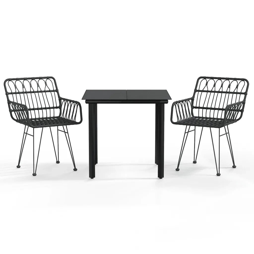 Set da Pranzo da Giardino 3 pz Nero in Polyrattan cod mxl 35572