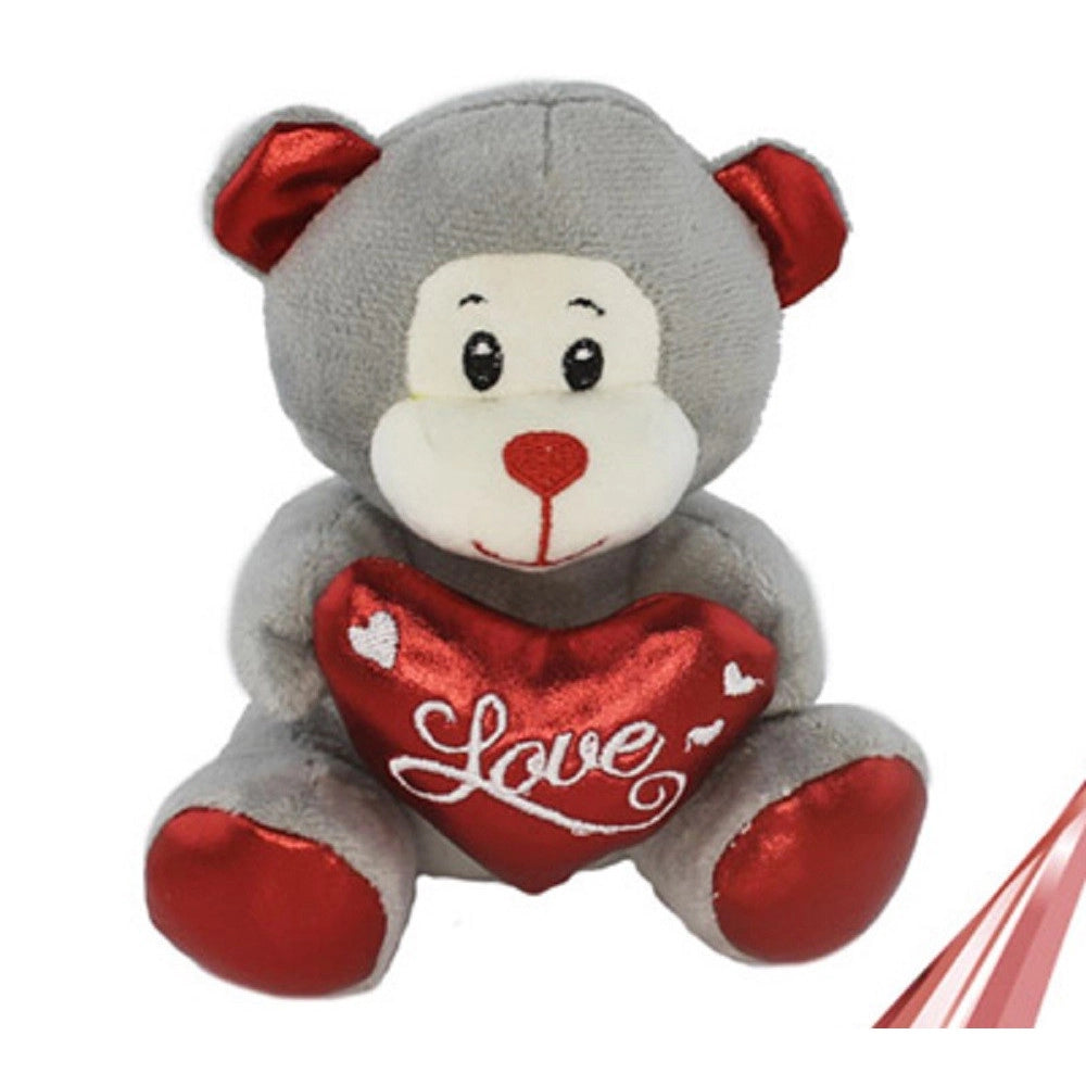 Trade Shop - Peluche Orsetto Con Cuore Scritta Love Lamè 16 Cm San Valentino 3 Col.ass. 93635 -