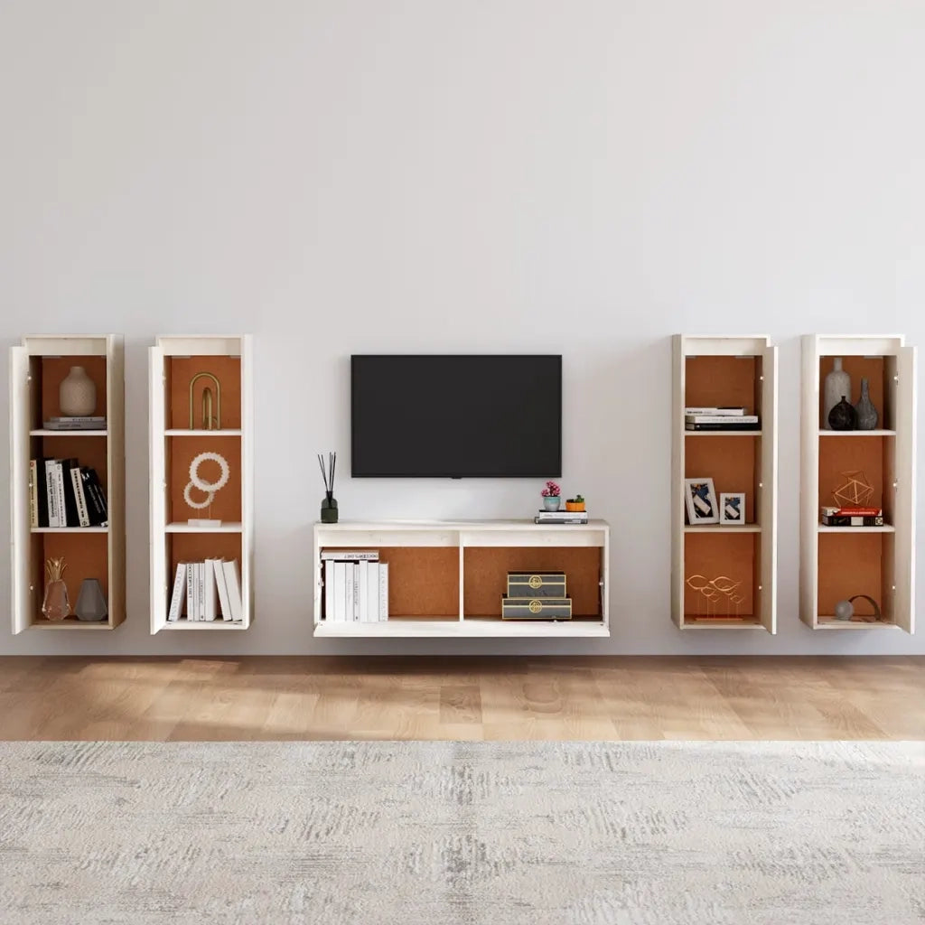 Mobili Porta TV 5 pz | Armadietto TV | Mobile Porta TV Bianchi in Legno Massello di Pino