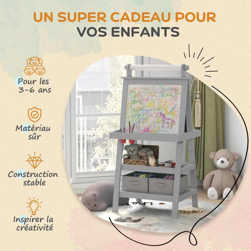 Tavolo da disegno per bambini con lavagna bianca e a gessetti ¨C zephmum ¨C Grigio