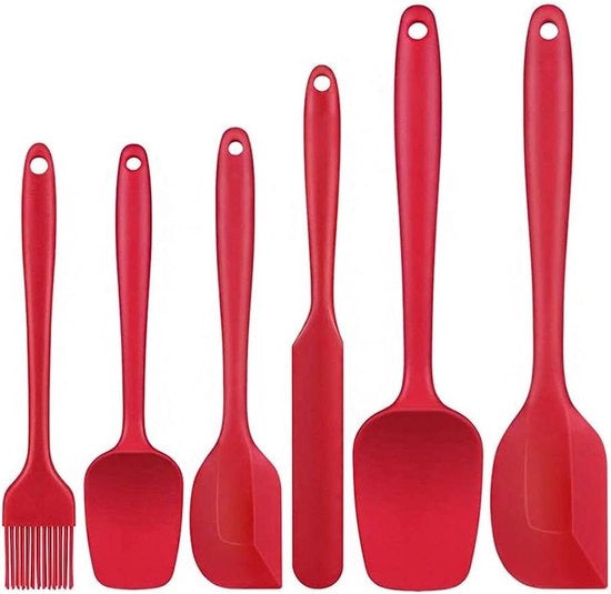 Set di spatole da 6 pezzi per cucinare, cuocere e mescolare - spatole da cucina resistenti al calore fino a 500 °F - colore rosso.