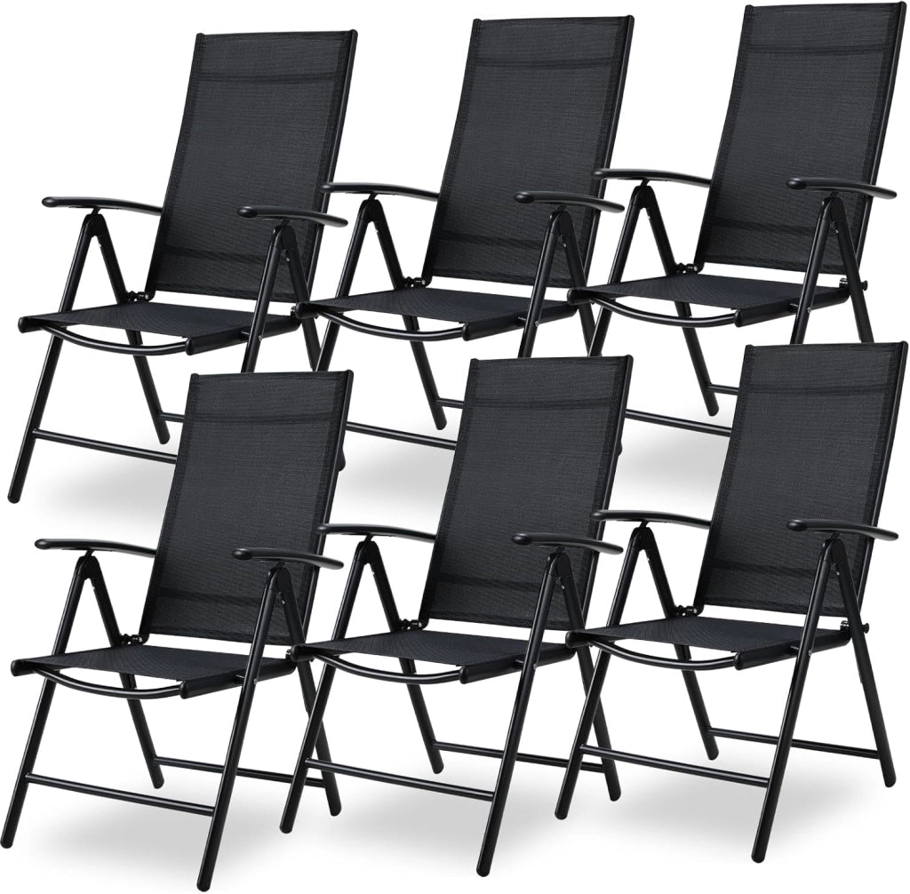Sedia da giardino con schienale alto, set da 6 pezzi, in alluminio, con schienale regolabile in 7 posizioni, sedia da balcone, sedia da campeggio, traspirante e resistente alle intemperie, 6