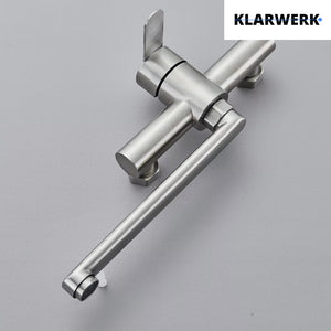 MAX| Miscelatore Catering a parete Argento | Rubinetto cucina professionale in acciaio inox con doccetta | Beccuccio piatto da parete per ristorante