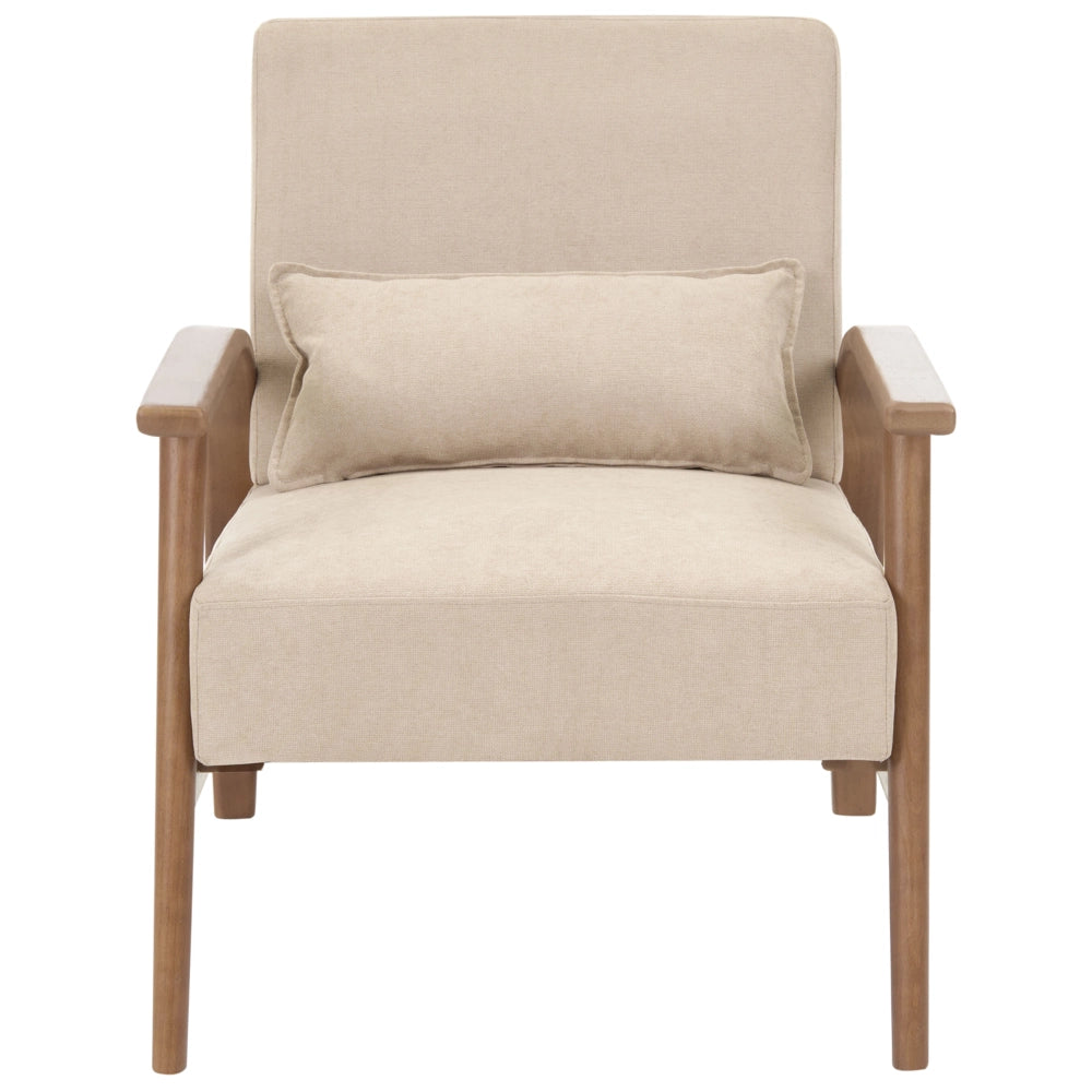 Poltrona classica retrò in tessuto con braccioli e cuscino Gambe in legno di gomma beige Retro Classico Soggiorno Tradizionale