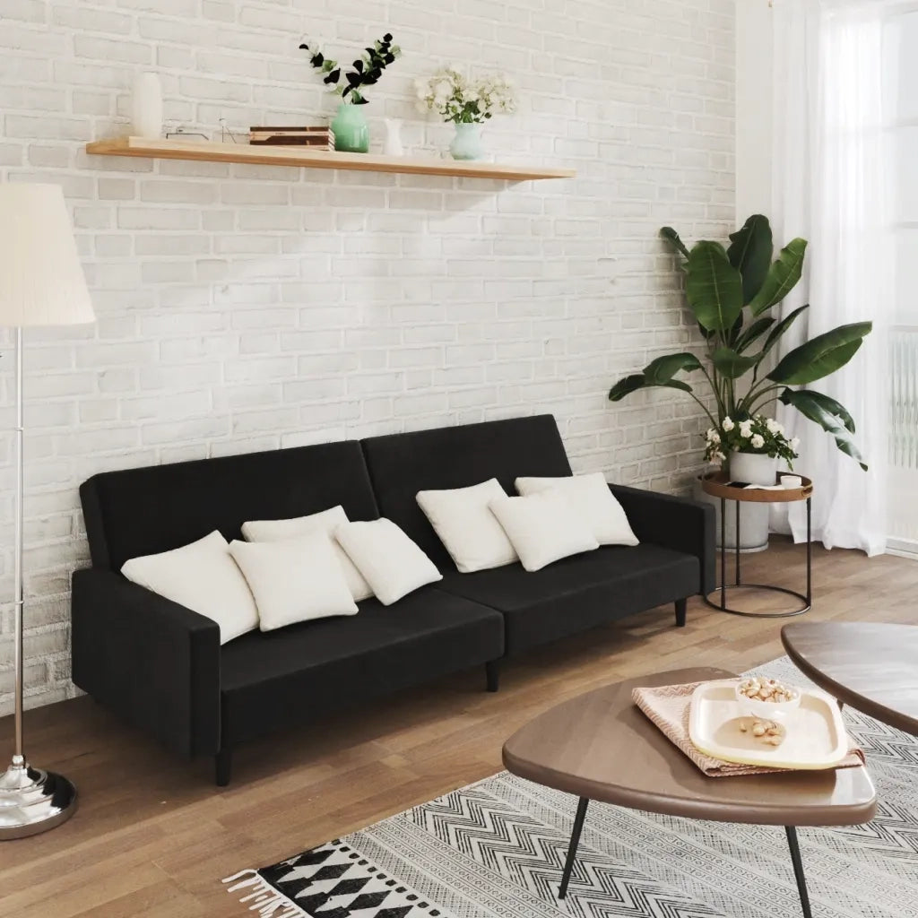 Divano Letto a 2 Posti-Sofa Letto 2 Posti-Daybed Nero in Velluto 377714
