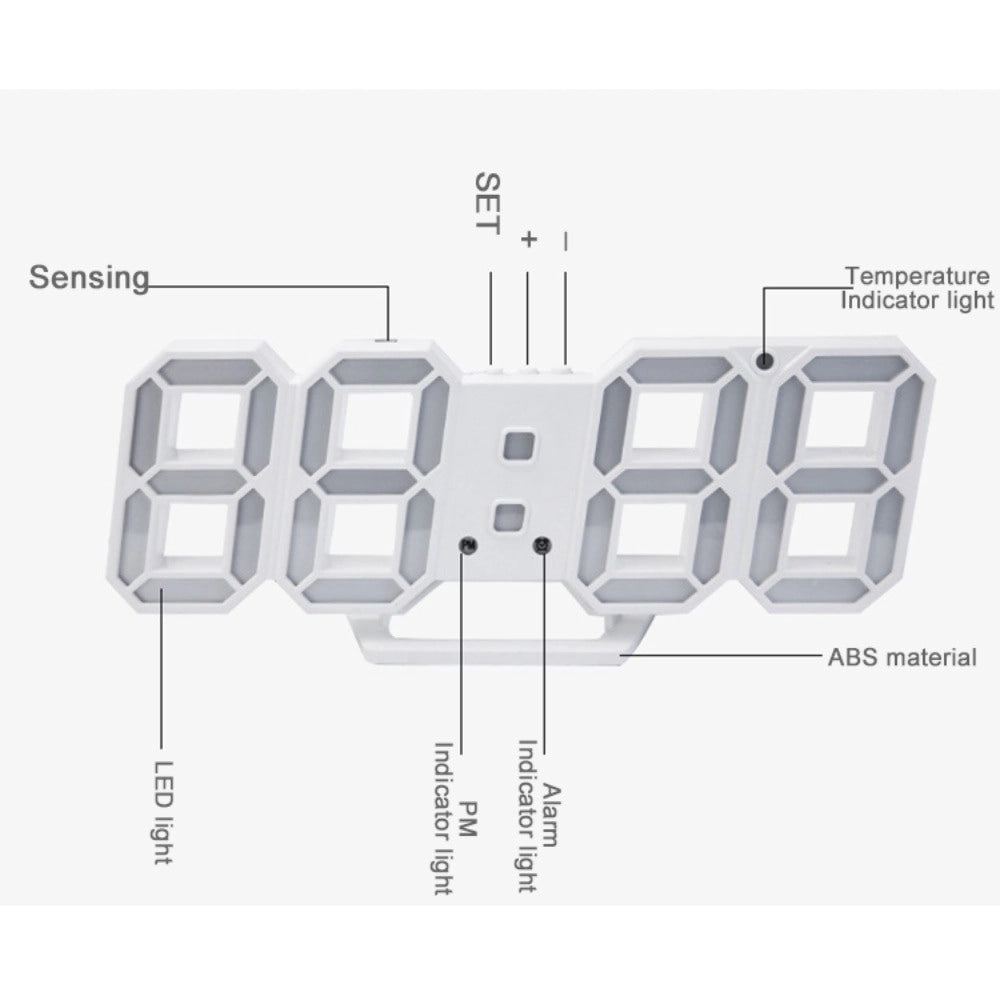 Trade Shop - Orologio Sveglia Digitale Display 3d A Led Da Tavolo Parete Arredo Casa Ufficio -