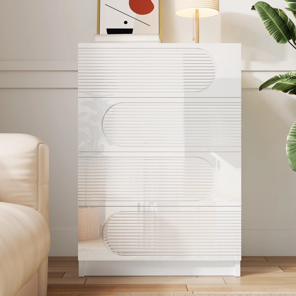 comò moderno a 4 cassetti in MDF e truciolare bianco lucido per ufficio e camera da letto 60 × 38,5 × 85 cm