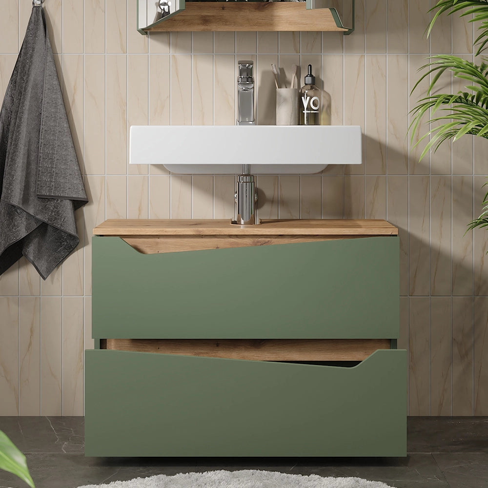 Vicco Mobile sottolavabo per bagno Verde/Artigianale 80 x 57.5 cm con 2 cassetti