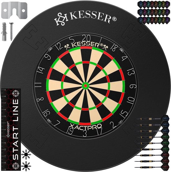 Tavolo da Darts in Sisal con Ring di Avvolgimento Nero - 38 pezzi di Set di Dardi inclusi 9x Punte di Dardo e 21x Coperture di Dardo + Accessori