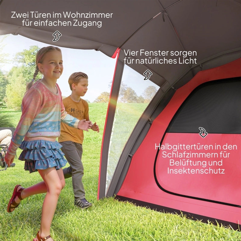 Tenda a tunnel; tenda da campeggio per 4-6 persone; con 3 stanze; gancio leggero; tenda di gruppo con doppie porte; tenda familiare idropellente da 3000mm; per giardino; campeggio; grigio