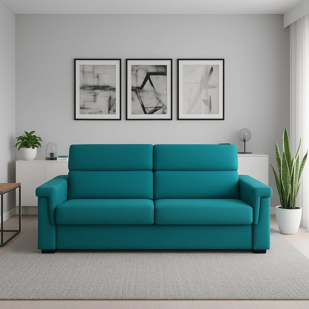 Flaibano, Divano Fisso 2 Posti Sfoderabile Made in Italy, 205x95x100h cm Azzurro