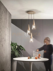 SOSPENSIONE TRENTO 3 LUCI ORO E TRASPARENTE ATTACCO E 14 BASE TONDA D.35CM