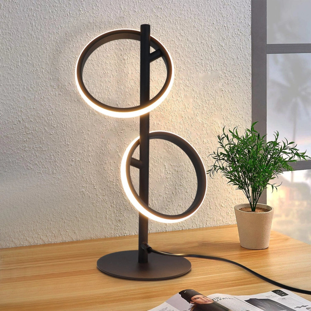 ZMH Lampada da tavolo LED nera moderna anello girevole per soggiorno
