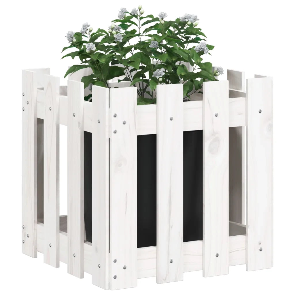 Fioriera | Cassetta per fiori | Vaso Giardino a Recinzione Bianco 40x40x40 cm Massello Pino