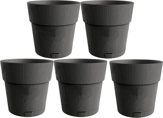 Set di vaso autoirrigante da 5 pezzi - Serbatoio d'acqua - 100% plastica riciclata - Circa 15 cm - Antracite