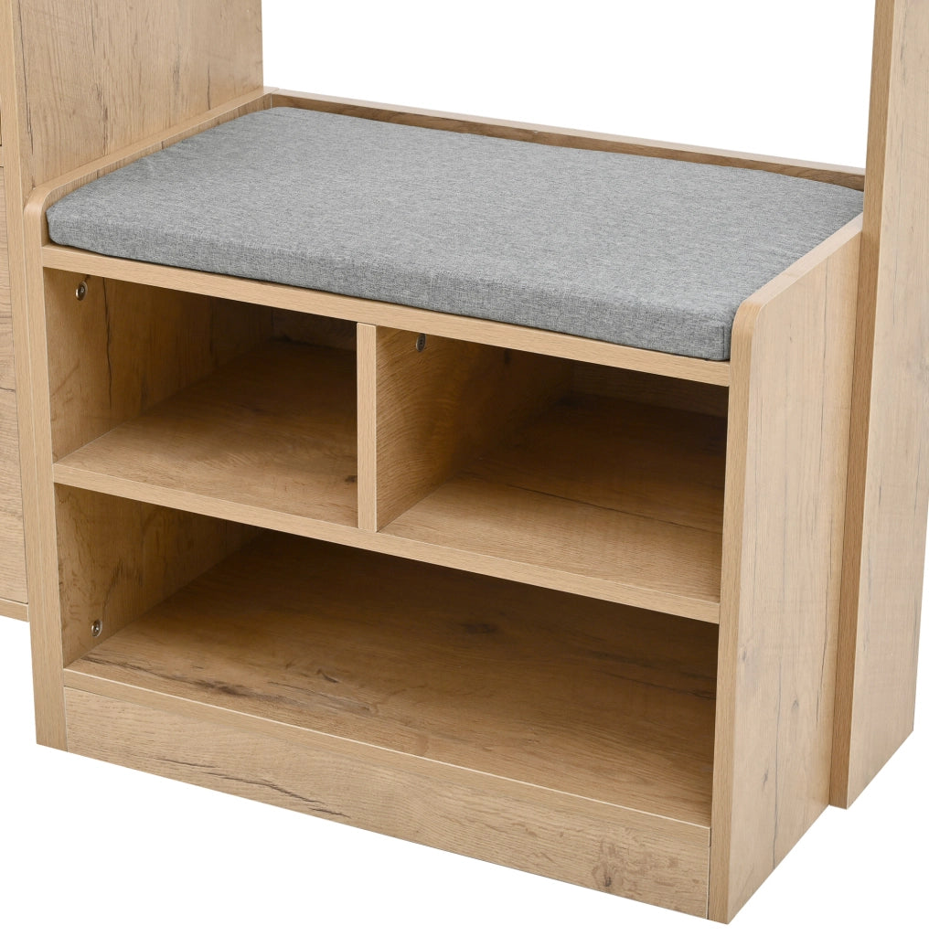 Guardaroba da ingresso 108.5x35x180 cm con panca; 4 ganci; truciolato naturale e bianco
