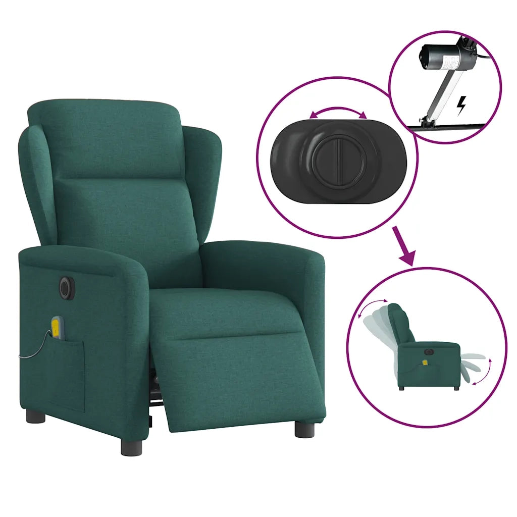 Divano Sedia-Poltrona Massaggiante Reclinabile Elettrica Verde Scuro Tessuto 248598