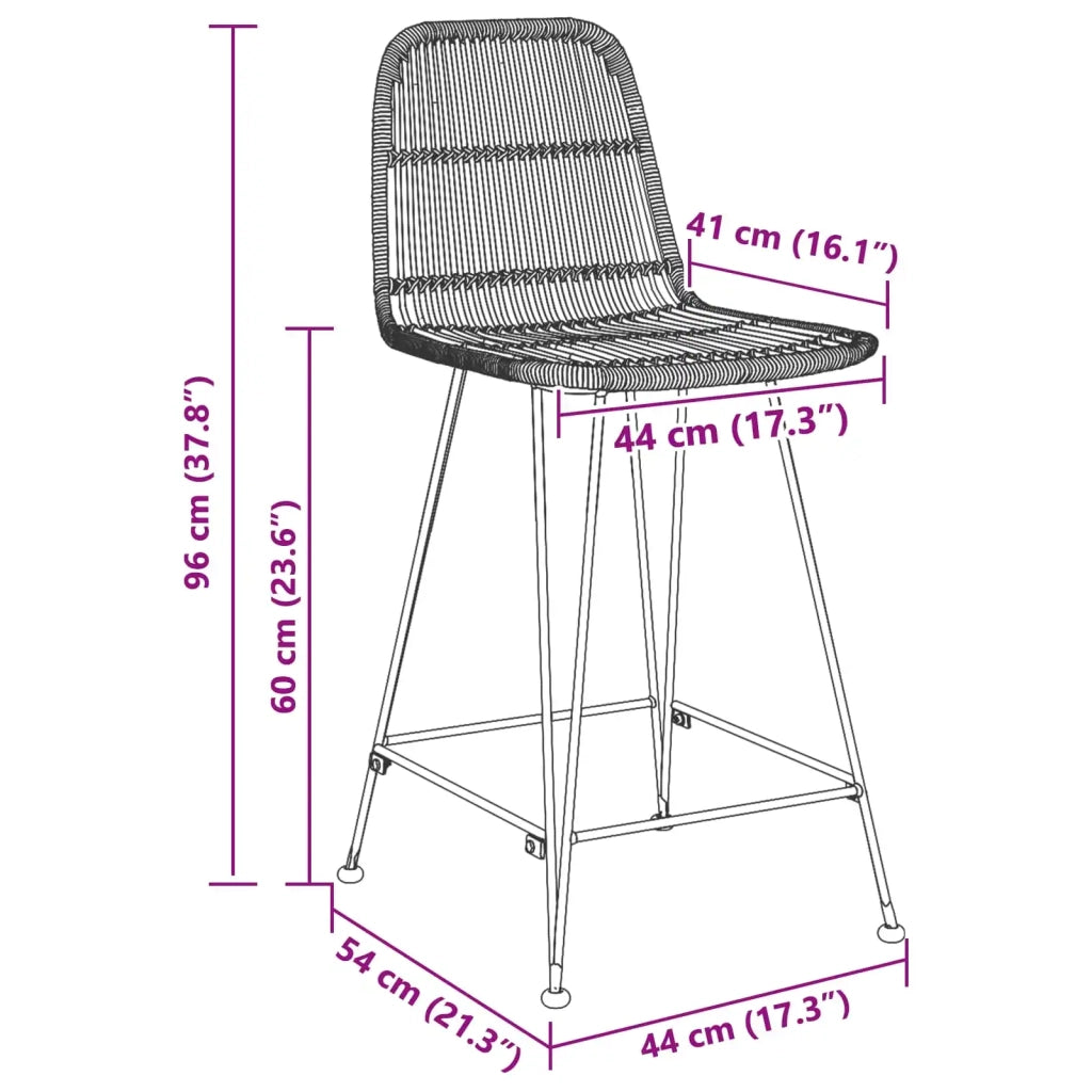 Sgabello da bar 2 pcs Nero 44 x 54 x 96 cm Rattan e acciaio