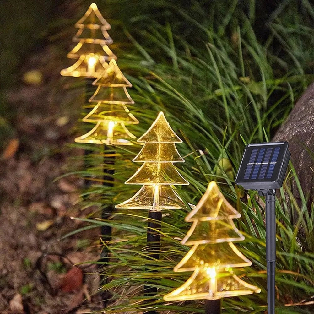 Catena Luci di Natale LED a Picchetto da Giardino con Pannello a Ricarica Solare 5 Alberi