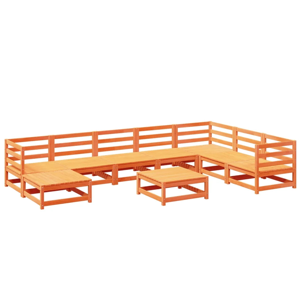 Set Divani da Giardino 9 pz Marrone Cera Legno Massello Pino 3299582