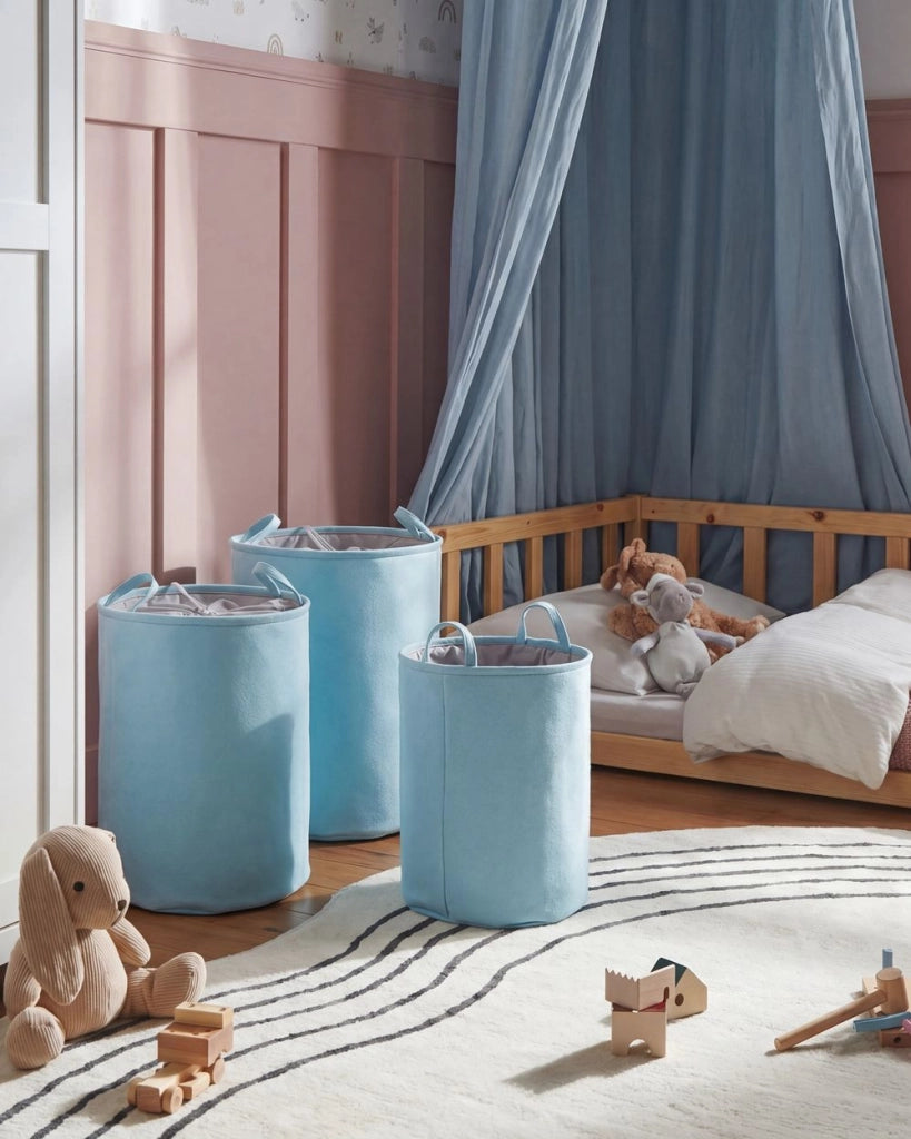 Set di 3 ceste portaoggetti in cotone bianco con copertura a coulisse Cestino per la biancheria Accessori pratici