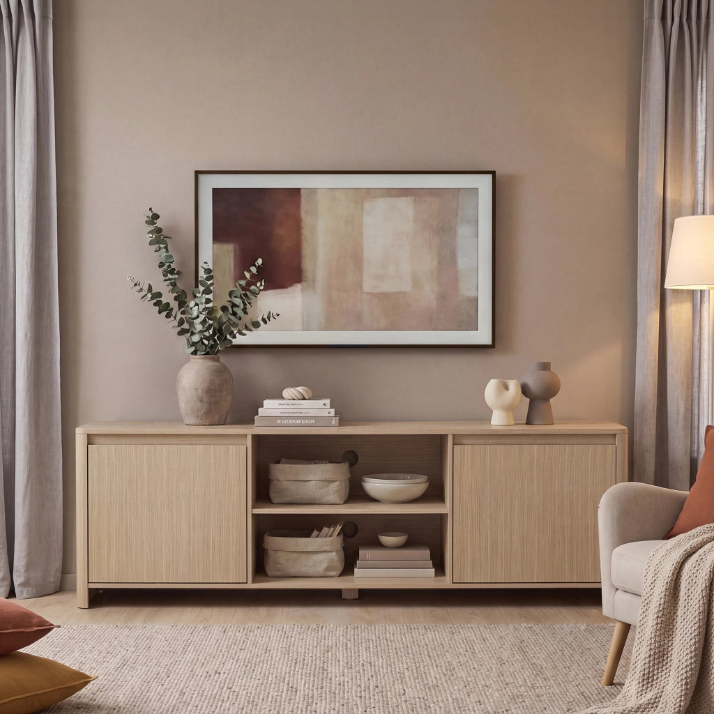 Mobile Porta TV Takranmaa a 2 Ante e Vani Aperti 150x40x50 cm - Effetto Rovere [en.casa]